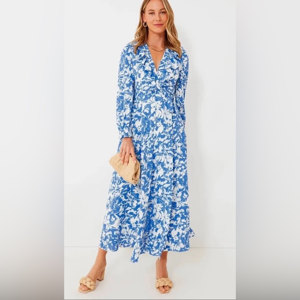 HYACINTH HOUSE Blue and White Floral Winifred Wrap Dress - NWT (Size: XXL)